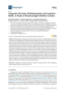 Linguistic Diversity, Multilingualism, and Cognitive Skills: a Study of Disadvantaged Children in India