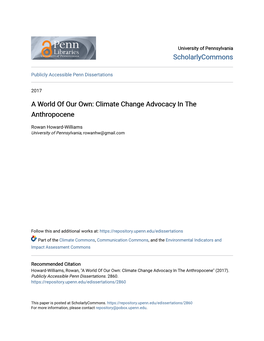 Climate Change Advocacy in the Anthropocene