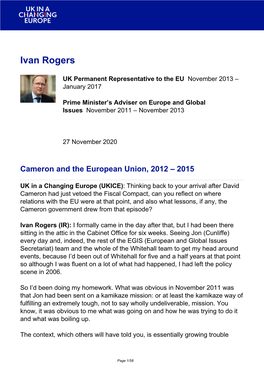 Brexit Interview: Ivan Rogers