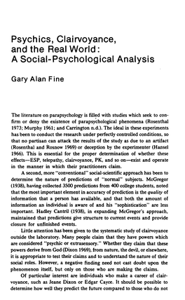 Psychics, Clairvoyance, and the Real World: a Social-Psychological Analysis