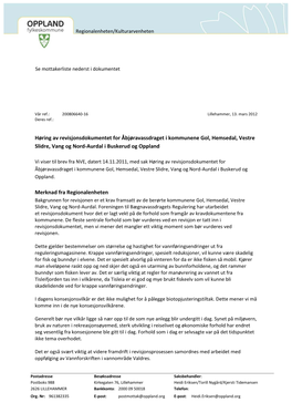 Høring Av Revisjonsdokumentet for Åbjøravassdraget I Kommunene Gol, Hemsedal, Vestre Slidre, Vang Og Nord-Aurdal I Buskerud Og Oppland