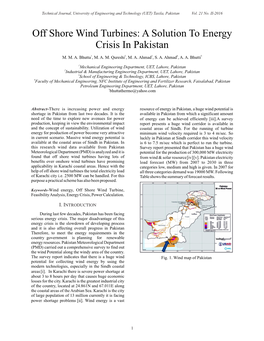 Off Shore Wind Turbines: a Solution to Energy Crisis in Pakistan