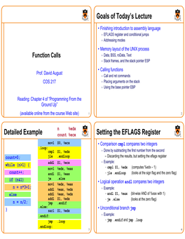 Goals of Today's Lecture Detailed Example Setting the EFLAGS
