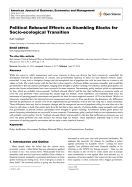 Political Rebound Effects As Stumbling Blocks for Socio-Ecological Transition