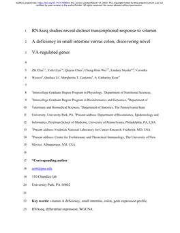 Rnaseq Studies Reveal Distinct Transcriptional Response to Vitamin