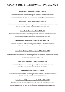 County Suite – Seasonal Menu 2017/18