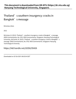 Thailand's Southern Insurgency: Cracks in Bangkok's