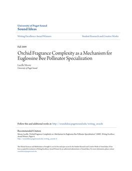 Orchid Fragrance Complexity As a Mechanism for Euglossine Bee Pollinator Specialization Lucille Moore University of Puget Sound