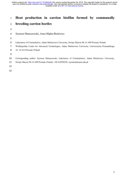 Heat Production in Carrion Biofilm Formed by Communally Breeding Carrion Beetles
