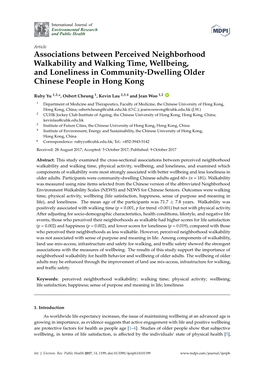 Associations Between Perceived Neighborhood Walkability and Walking Time, Wellbeing, and Loneliness in Community-Dwelling Older Chinese People in Hong Kong