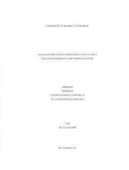 Les Effets Des Coupes Forestières Sur La Diète Des Coléoptères En Forêt Boréale Mixte