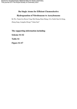 Ru Single Atoms for Efficient Chemoselective Hydrogenation of Nitrobenzene to Azoxybenzene