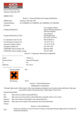 Material Safety Data Sheet Antimony Tribromide, 99% MSDS