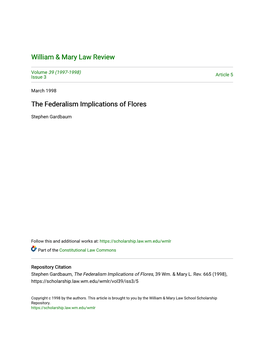 The Federalism Implications of Flores