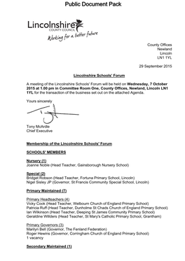 (Public Pack)Agenda Document for Lincolnshire Schools' Forum, 07/10/2015 13:00