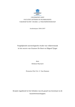 Vergelijkende Narratologische Studie Van Volksvermaak in Het Oeuvre Van Gustave De Smet En Edgard Tytgat