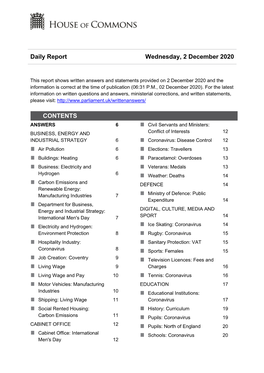 Daily Report Wednesday, 2 December 2020 CONTENTS