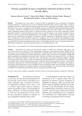 Relação Qualidade Da Água E Fragilidade Ambiental Da Bacia Do Rio Almada, Bahia