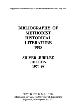 Clive D. Field, Bibliography of Methodist Historical Literature 1998