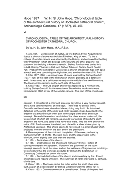 Chronological Table of the Architectural History of Rochester Cathedral Church', Archaeologia Cantiana, 17 (1887), Xli--Xliii