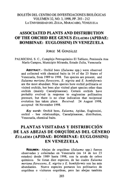 Associated Plants and Distribution of the Orchid Bee Genus Eulaema (Apidae: Bombinae: Euglossini) in Venezuela