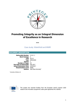 Promoting Integrity As an Integral Dimension of Excellence in Research
