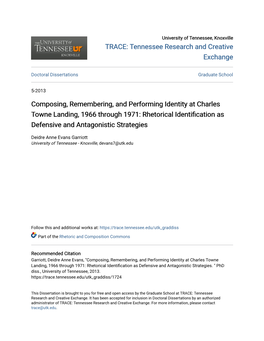 Composing, Remembering, and Performing Identity at Charles Towne Landing, 1966 Through 1971: Rhetorical Identification As Defensive and Antagonistic Strategies