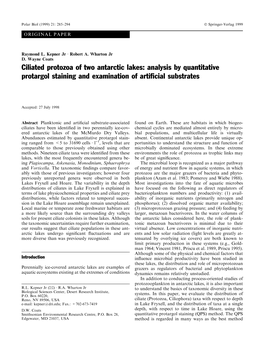 Ciliated Protozoa of Two Antarctic Lakes: Analysis by Quantitative Protargol Staining and Examination of Arti®Cial Substrates