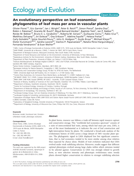 An Evolutionary Perspective on Leaf Economics: Phylogenetics of Leaf Mass Per Area in Vascular Plants Olivier Flores1,2, Eric Garnier1, Ian J