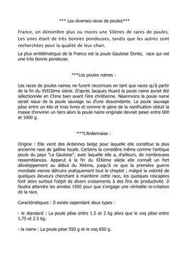 *** Les Diverses Races De Poules*** France, on Dénombre Plus Ou