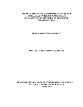 Study on Biochemical Responses of Nutrient Microalgae Spirulina Platensis and Haematococcus Pluvialis to Zinc Oxide Nanoparticles