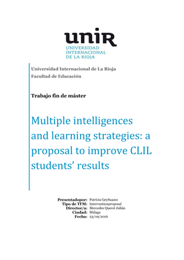 Multiple Intelligences and Learning Strategies: a Proposal to Improve