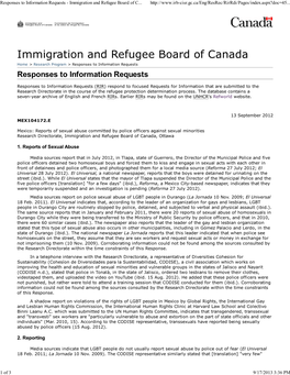 Mexico: Reports of Sexual Abuse Committed by Police Officers Against Sexual Minorities Research Directorate, Immigration and Refugee Board of Canada, Ottawa