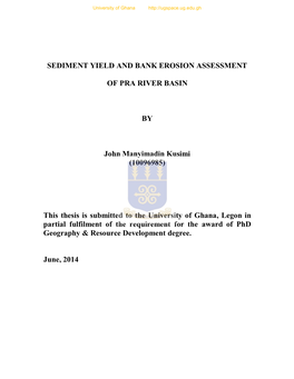 Sediment Yield and Bank Erosion Assessment