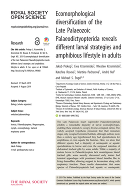 Royalsocietypublishing.Org/Journal/Rsos Late Palaeozoic Palaeodictyopterida Reveals Research