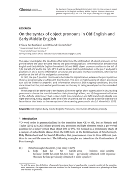 On the Syntax of Object Pronouns in Old English and Early Middle English