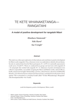 Te Kete Whanaketanga— Rangatahi