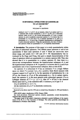 Subnormal Operators Quasisevular to an Isometry1 by William W