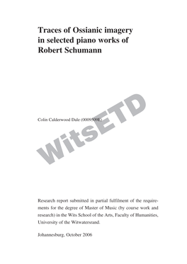 Traces of Ossianic Imagery in Selected Piano Works of Robert Schumann