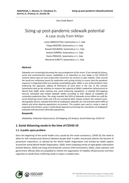 Sizing up Post-Pandemic Sidewalk Potential Gorrini, A.; Presicce, D.; Zuretti, M