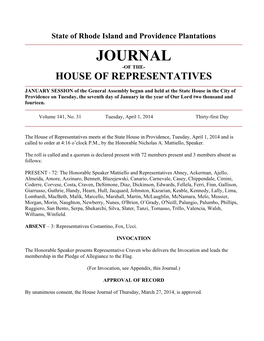 Journal -Of The- House of Representatives