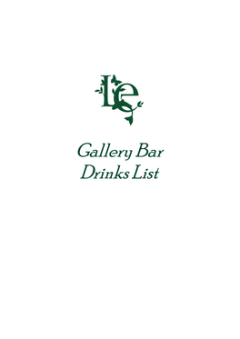 Gallery Bar Drinks List