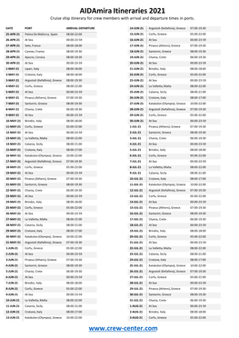 Aidamira Itineraries 2021 Cruise Ship Itinerary for Crew Members with Arrival and Departure Times in Ports