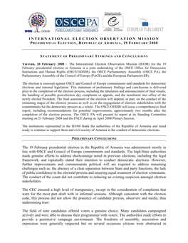 Armenia: Statement of Preliminary Findings and Conclusions
