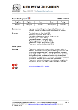 Paratrechina Longicornis Global Invasive Species Database (GISD)