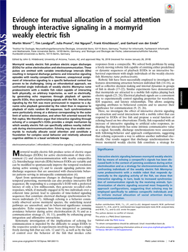 Evidence for Mutual Allocation of Social Attention Through Interactive Signaling in a Mormyrid Weakly Electric Fish