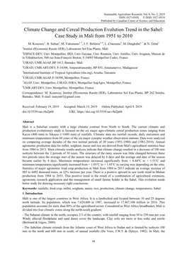 Climate Change and Cereal Production Evolution Trend in the Sahel: Case Study in Mali from 1951 to 2010