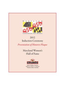 2012 Induction Ceremony Maryland Women's Hall of Fame