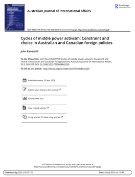 Cycles of Middle Power Activism: Constraint and Choice in Australian and Canadian Foreign Policies