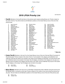 2019 LPGA Priority List OCT-08-2019